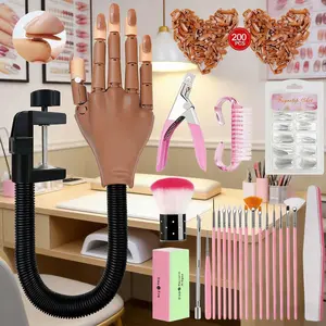 Acrylic nail practice hand, flexible nail practice hand training set, dummy hand for nail practice, movable nail model hand, comes with 200 nail tips, a file, a brush, and nail clippers