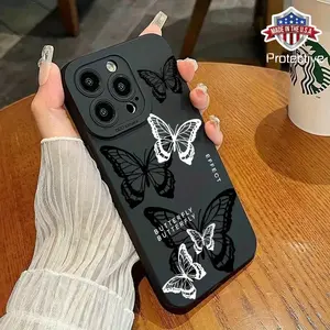 Butterfly English Black Ivory White Mobile Phone Case, Suitable for iPhone 16 15 14 13  Series Mobile Phone Cases, Halloween Gift, Easter Gift, Birthday, Girlfriend, Boyfriend, Friends or yourself Protective Cover Protection Protector