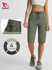 BALEAF Women's 15'' Knee Length Hiking Bermuda Shorts with 7 Pockets Tummy Control High Waist Cargo Capris Water Resistant Quick Dry Lightweight UPF50+ Sun Protection Breathable Stretch Casual Outdoor Shorts for Camping Travel Walking Summer Daily Wear