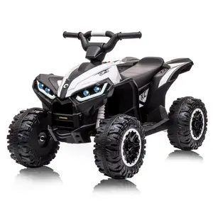 【GARVEE】12V Quad ATV 4 Wheeler with Music and LED Lights, available in White, Red, Pink, Yellow, Black, and Blue, designed for young riders with fun features and vibrant color options