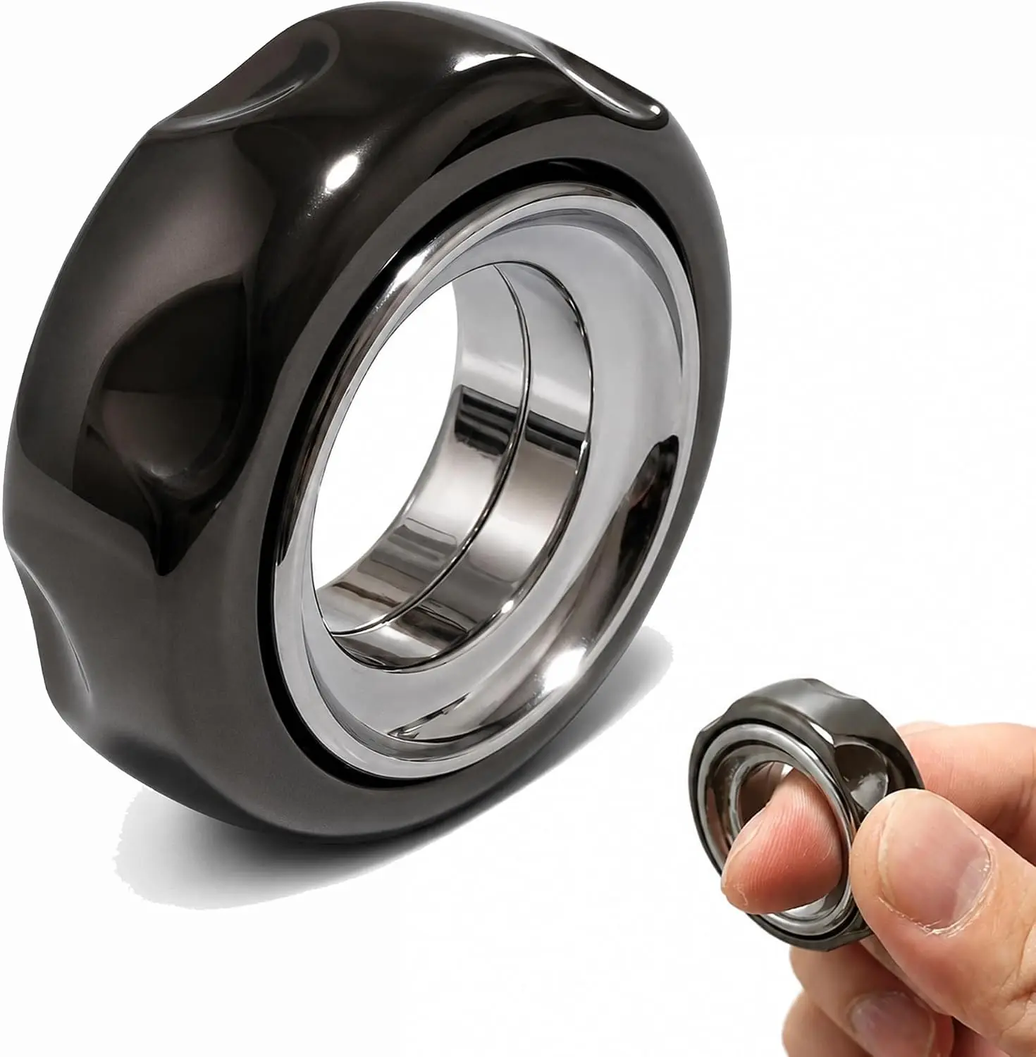 Fidget Spinner Ring, Metal Finger Fidget Toy with Beads and Spring Chime Sound, Rotating Stress Relief Ring for Adults, EDC Desk Toy for Focus, Relaxation, and Everyday Carry