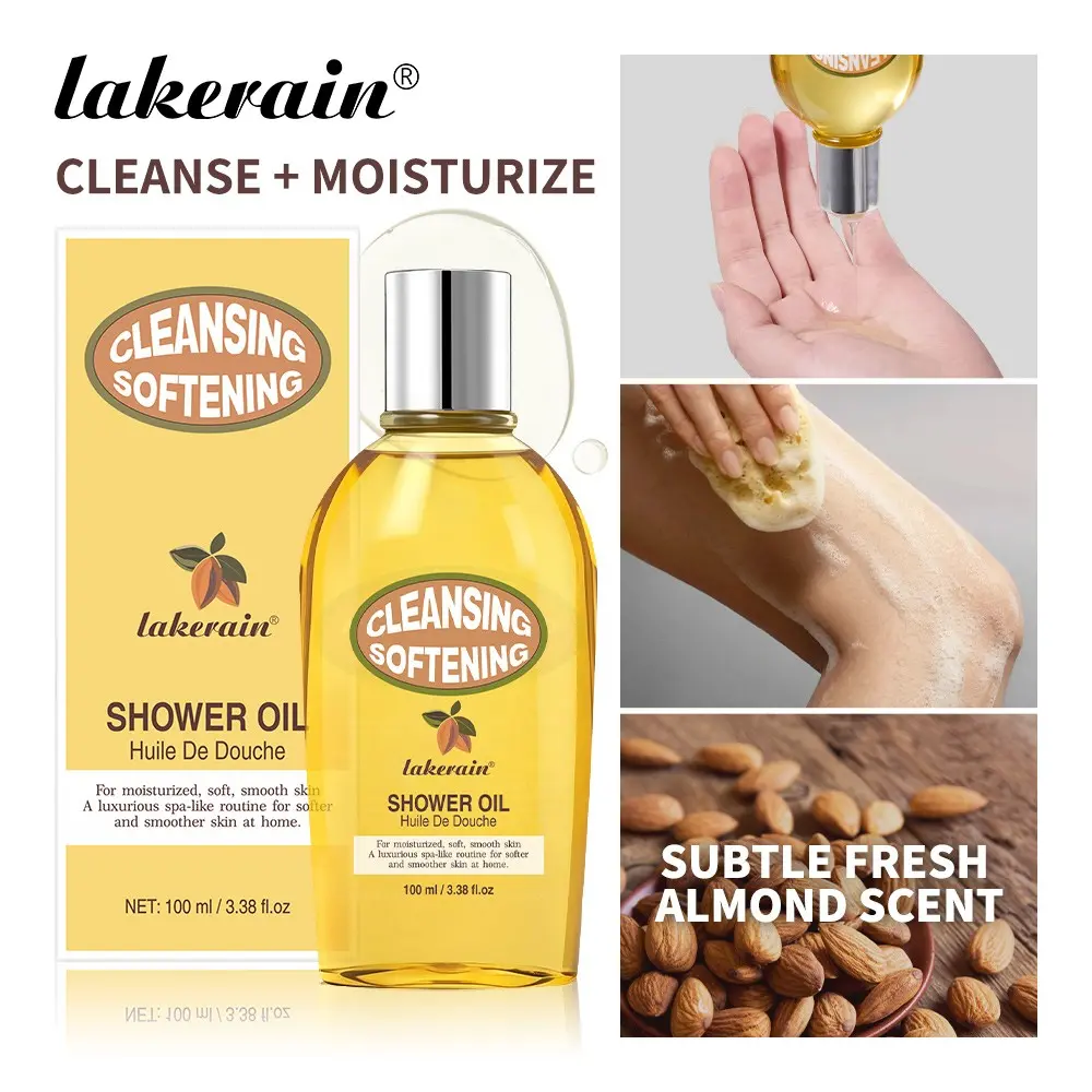 Lakerain Nourishing Smooth Bath Oil, Body Oil Scented, Body Cleansing Products, Body Care, Dissolves Into Creamy Foam, Gentle Cleansing, Moisturizing Experience, Warm Almond Scent, Suitable for Dry & Sensitive Skin