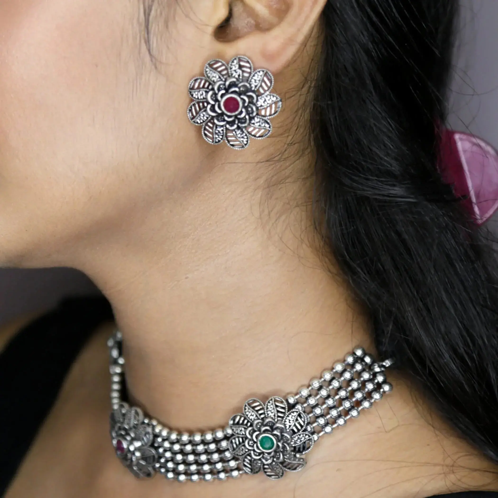 LoveNspire Women's Traditional Tribal Necklace and Earring Matching Set, Oxidized Plated Alloy with Ghungroo, Cultural Jewelry for Festive Weddings, Complements, Female, Vintage, Ethnic, Geometric, Chain & Link, Oxidized Alloy, 2-Piece Set, Unique, Long N