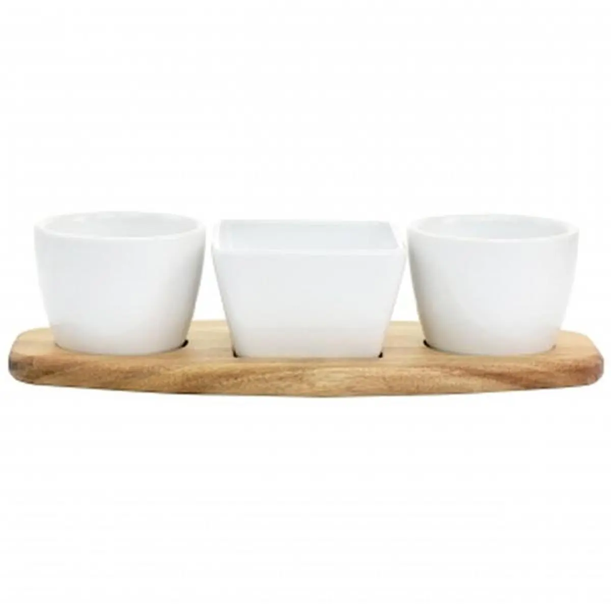 212 MAIN 4-Piece Round & Square Tableware Set - 4-Piece Dinner Sets, Fine Ceramic Tidbit Dishes with Acacia Wood Base, Gracious Dining Dishwasher-Safe Kitchenware