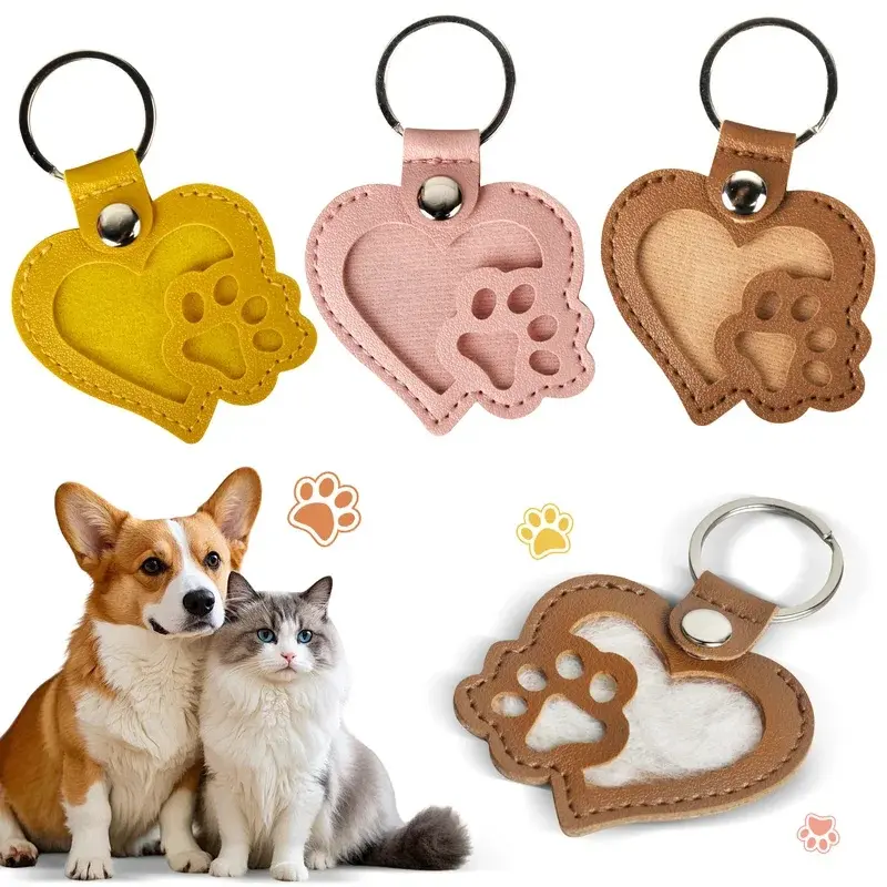Pet Hair Memorial Keepsake Keychain, Heart and Paw Print Souvenir Gift for Dog and Cat Owners