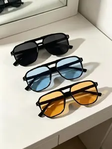 Double Bridge Studded Tinted Lens Sunglasses Classic Shades 3-Piece Set Unisex UV Protection Fashion Style Driving Party Travel Classic Timeless Popular Stylish Sunglasses Cool Sunglasses Trendy Sunglasses