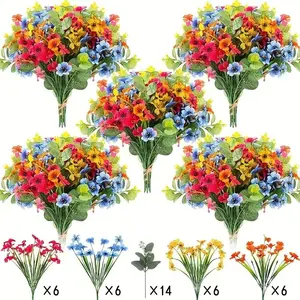 38pcs stem UV-resistant Artificial Violet Flowers with Eucalyptus Leaves - Lifelike Artificial Flower Realistic Plastic Shrub Plants, for Indoor/outdoor Decoration, Suitable for Outdoor Gardens, Home Decor, Plain Flower Decor