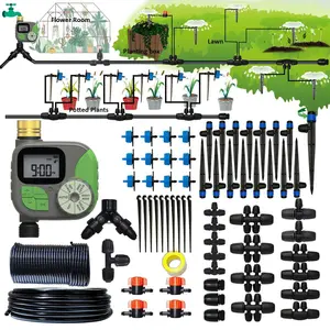 Drip Irrigation System with Water Timer Auto Watering System for Garden 5/16"ID and 1/4 Inch Pipe 162ft Adjustable  Kit, for Greenhouse, Garden, Lawn, and for Potted