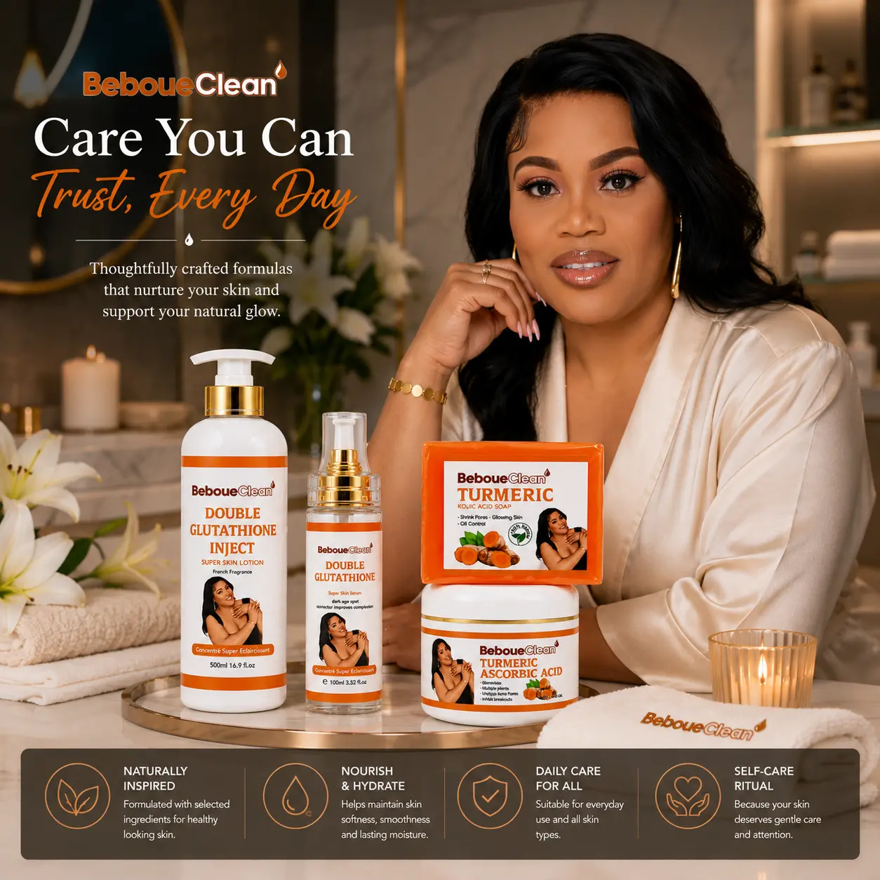 BeboueClean 4-Piece Skincare Set | Daily Cleansing, Hydrating & Moisturizing Collection