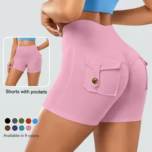 Tooling Pocket Yoga Pants High Elastic High Waist Hip Lift Tight Naked Quick Drying Sports Running athletic gym shorts