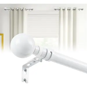 12-20 Inch 1" Short Adjustable White Side Curtain Rod Set of 2 with Decorative Finals, Heavy Duty Curtain Rods for Windows Door