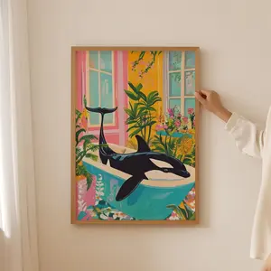 [UNFRAMED POSTER] Trendy Orcas ocean bathroom Poster- Aesthetic Orca Wall Art for dopamine room decor, Orcas toilet print for arctic and galaxy wall art