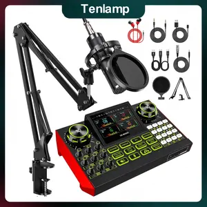 Tenlamp G9 Series Live Streaming Sound Card with Voice Changer, Dual-Level Noise Reduction & Built-in 2000mAh Battery Mixer for Live Streaming, Singing & Video Production (Optional Microphone Kit)