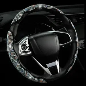 2026 Diamond Bling Car Steering Wheel Cover with Crystal Rhinestones 3PCS Segmented Protector Universal Fit for 99% Cars Women's Holiday Gift decorative gift set