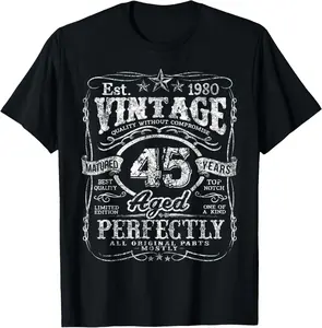 Vintage 1980 Limited Edition Shirt 45 year old 45th Birthday Graphic Print Shortsleeve Cotton T-Shirt