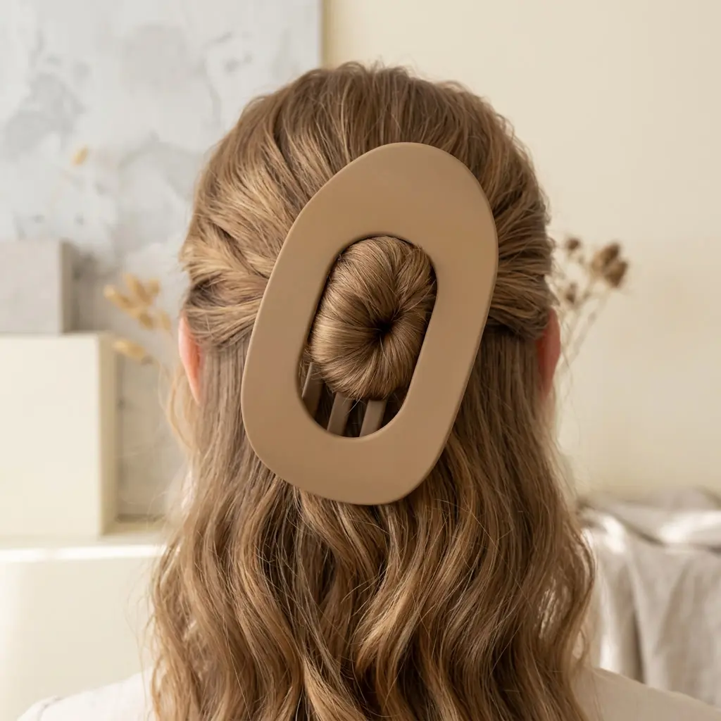 Women's 6-Pack Large Solid Matte Flat No-Crease French Claw Clips - Strong Hold for Thick/Thin Hair, Oval Flat Claw Clip for Ponytail Bun, Back-to-School Female Hair Accessories