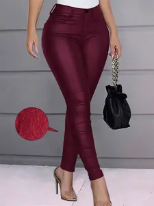 High Waist PU Leather Smooth Skinny Pants for Punk Music Festival, Women's Fashionable Tight-Fitting Mid-Calf Leggings, Stylish Streetwear, Womenswear, Bottom