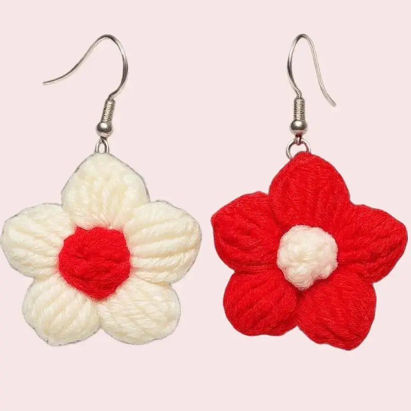 Inside Out Daisy Dangles Handmade Soft Yarn Earrings – Unique Earring Design, Soft Colorful Yarn, Lightweight, Whimsical, One of a Kind Jewelry Classic Style