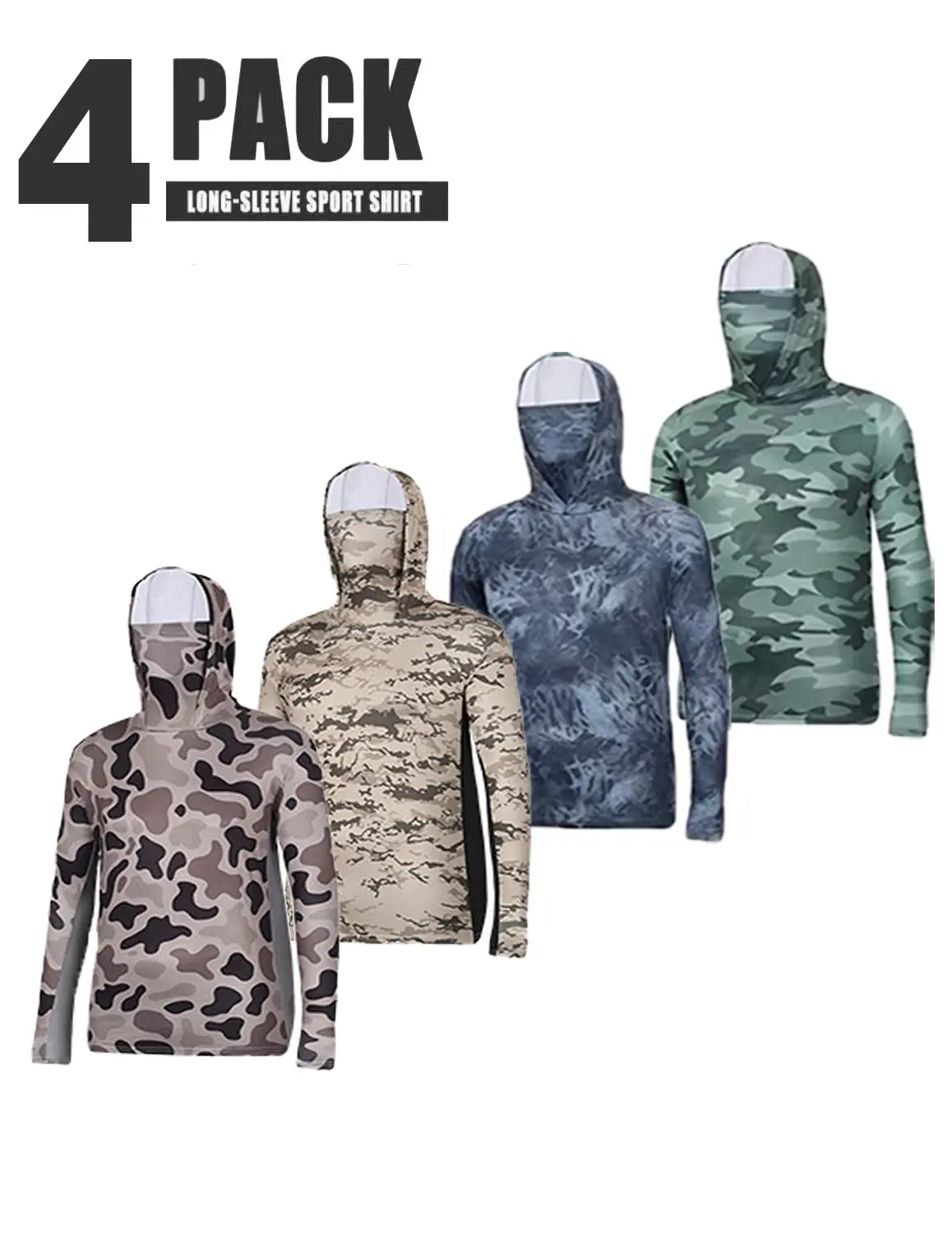 4pcs Men's 2026 Quick-Dry Long-Sleeve Hoodie Casual Hoodie, Fitted-Cut Breathable Workout Tops with Face Mask, Sun-Protective Activewear for Fishing, Outdoor Sports, Longsleeves Hoodie Sweatshirts Sweatshirts