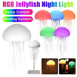 Mushroom Head Jellyfish Lamp - Voice Controlled Color Changing Night Light, Floating Desktop Mood Decor for Bedroom & Nursery