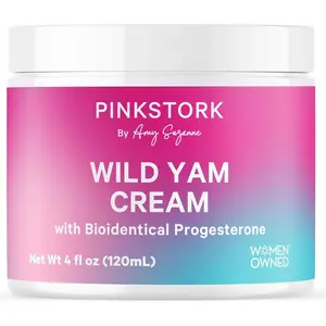 Pink Stork Wild Yam Cream - Hormone Balance, Menstrual Cycle Support, Natural Progesterone Cream for Women, Support for PMS, Fertility, Perimenopause, Menopause, Hot Flashes - Unscented, 4 oz