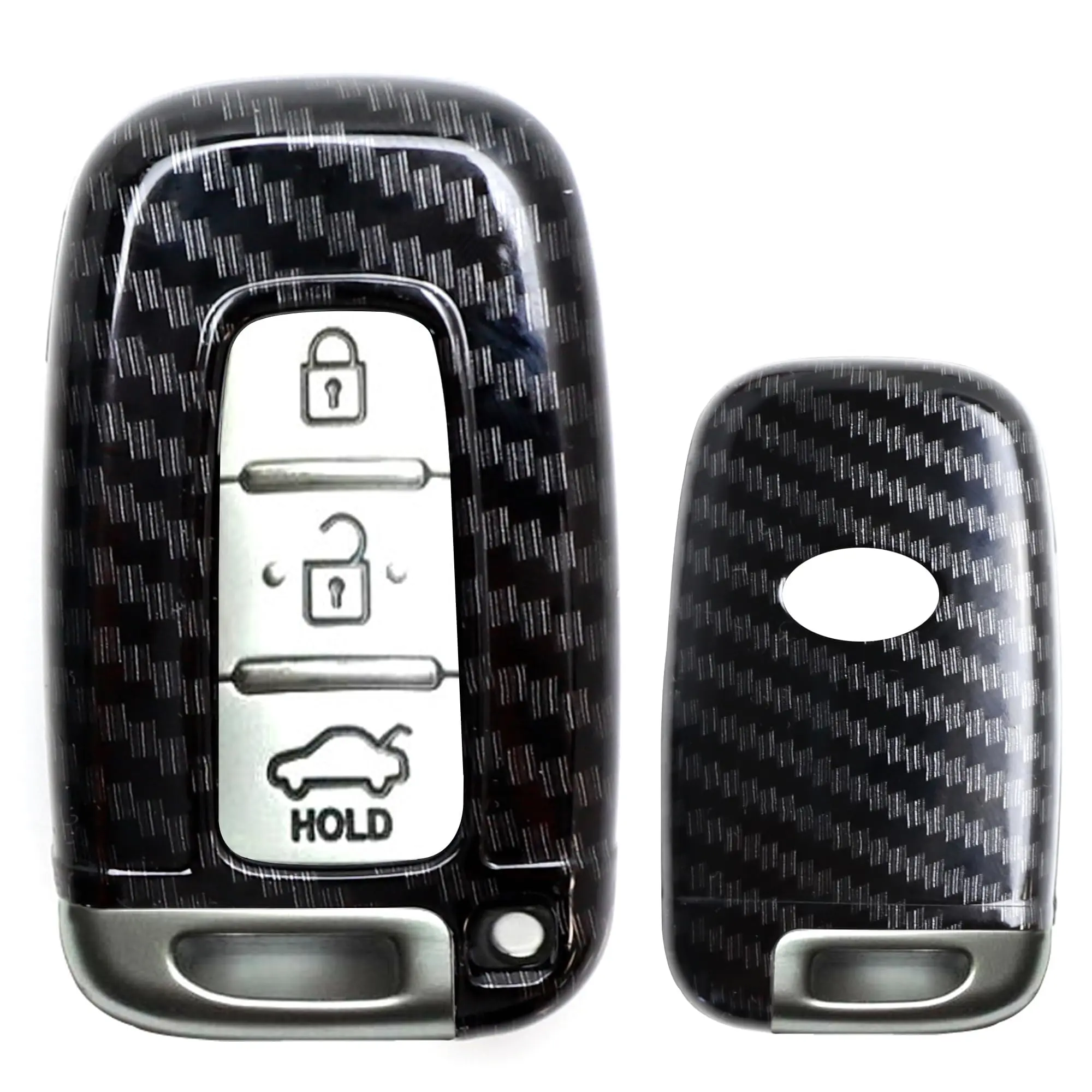 iJDMTOY Glossy Black Carbon Fiber Pattern Key Fob Shell For Hyundai Veloster Sonata Elantra Genesis Kia Gen1 Smart Key Optima Forte (Please Double Check The Year/Fitment in Description)