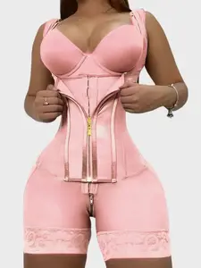 1 Count Women’s Solid Color Tight Fitting Jumpsuit, Colombian Shapewear, Fajas, Featuring Three Rows Adjustable Hooks Bodysuit, Non Slip Designed Butt Lifting Tummy Control Shapewear, Ideal For Daily Wear, Sports, Yoga