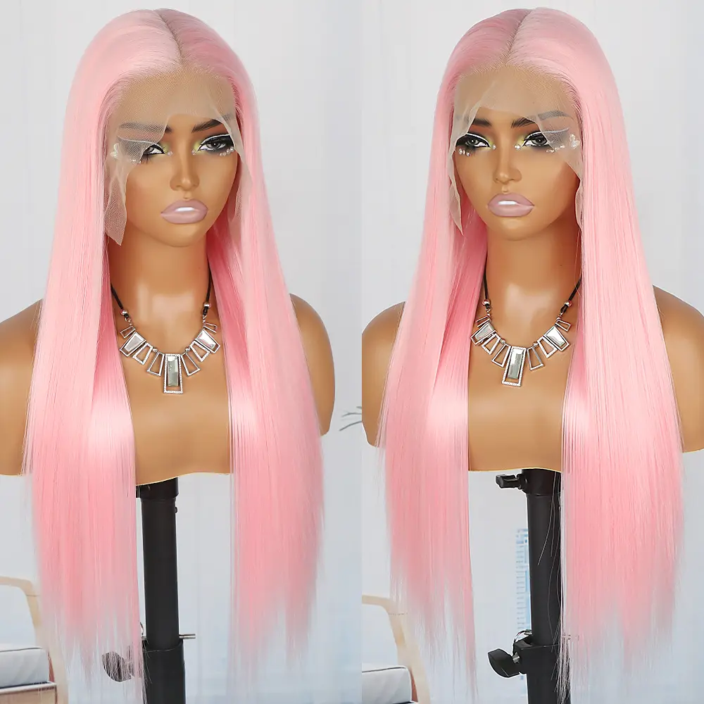 QD-Tizer Light Pink Color Wig Baby Pink 13x4 Long Straight Hair Wigs Synthetic Lace Front Wigs for Women Heat Resistant Fiber Wig Free Part