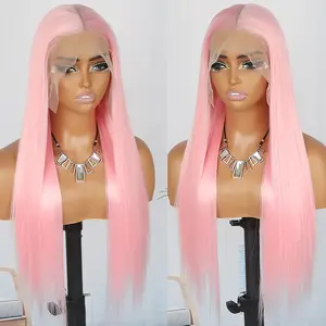 QD-Tizer Light Pink Color Wig Baby Pink 13x4 Long Straight Hair Wigs Synthetic Lace Front Wigs for Women Heat Resistant Fiber Wig Free Part