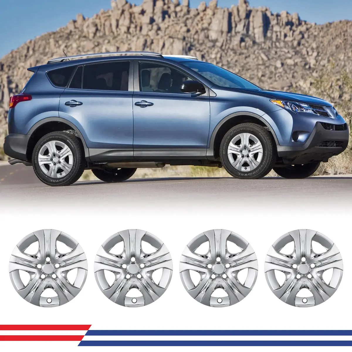 WOLFSTORM Set of 4 High-Quality ABS & Steel 17in Spare Wheel Rim Cover Hubcaps for 2013-2018 TOYOTA RAV4, Daily Use, Enhance Appearance, Reliable Protection, Not Fit for Winter Wheel Rims, High-Quality Abs Materials