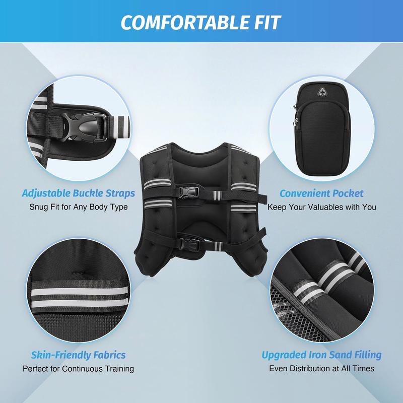 Adjustable Weighted Vest (6/8/12/16/20/25/30 lb) — Reflective Running Stripe · Breathable Snug Fit for Men & Women | Strength Training · Running · Walking · HIIT