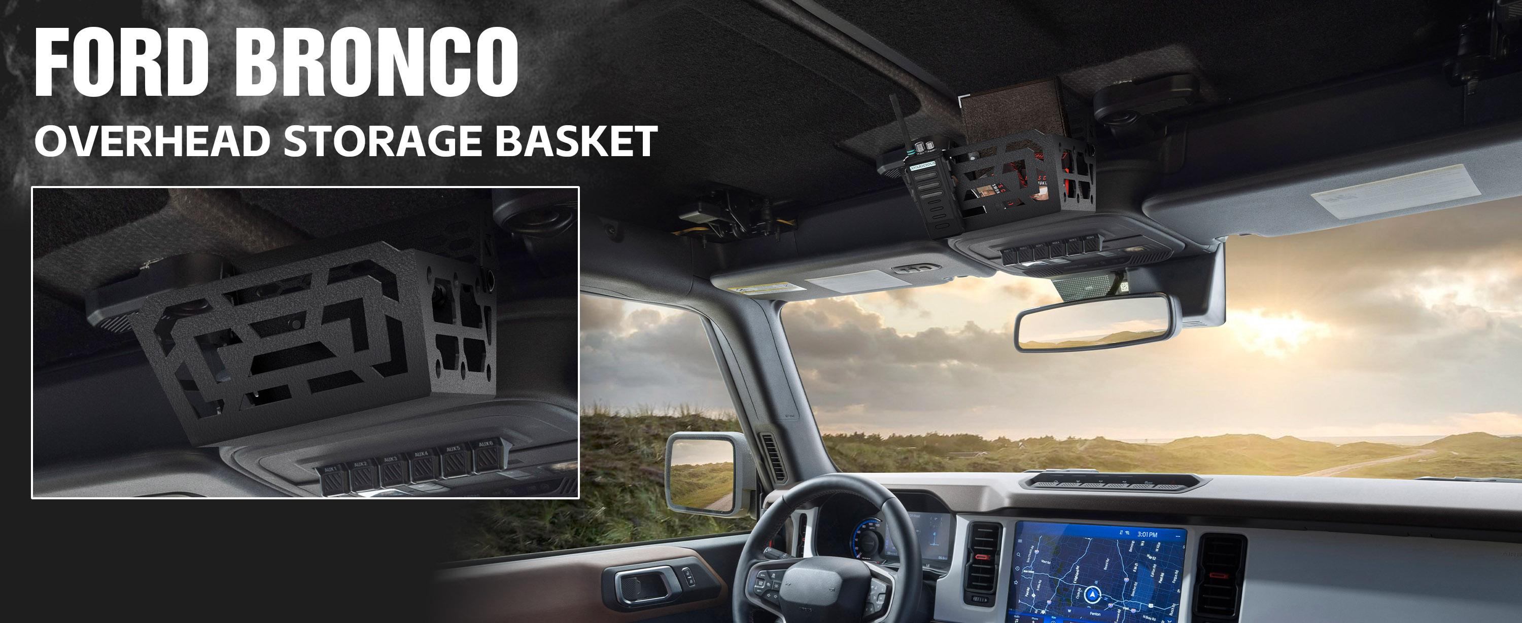 【Yzona】Overhead Storage Compatible with 2021 2022 2023 2024 2025 2026 Ford Bronco, Interior Steel Console Organizer Hard Top Basket Storage Panel Tray (Exclude Soft Top)