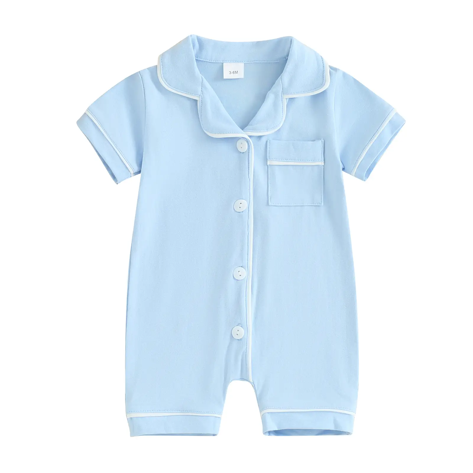Baby Pajamas Rompers Turn-Down Collar Short Sleeve Sleepwear Buttons Pocket Infant Sleepers Bodysuits