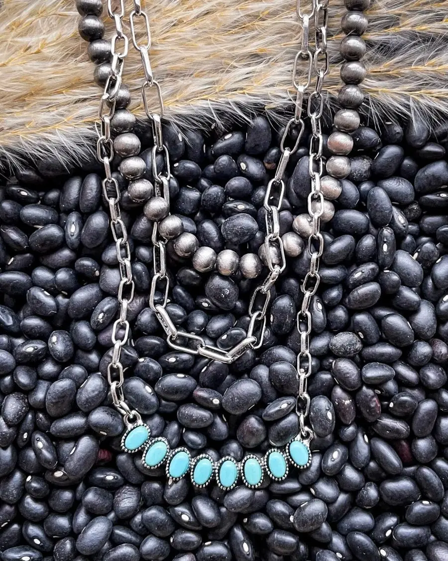 Navajo Style Layered Fashion Necklace with Pearl Accents