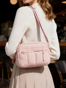 Cute Women's Crossbody Bag, Stitched Nylon Wallet, Fashion Daily Use, Travel Mini Purse, Adjustable Shoulder Strap Handbag, Casual Shoulder Bag