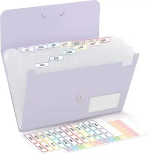Expanding File Folder, Accordion File Organizer with 13 Pockets for A4/Letter Sized Paper, Accordion Folder with Labels - Document Receipt Organizer for Office, School, Home Purple