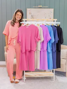 Zenana Raised Rib Short Sleeve Tee & Pants Set | S-3X