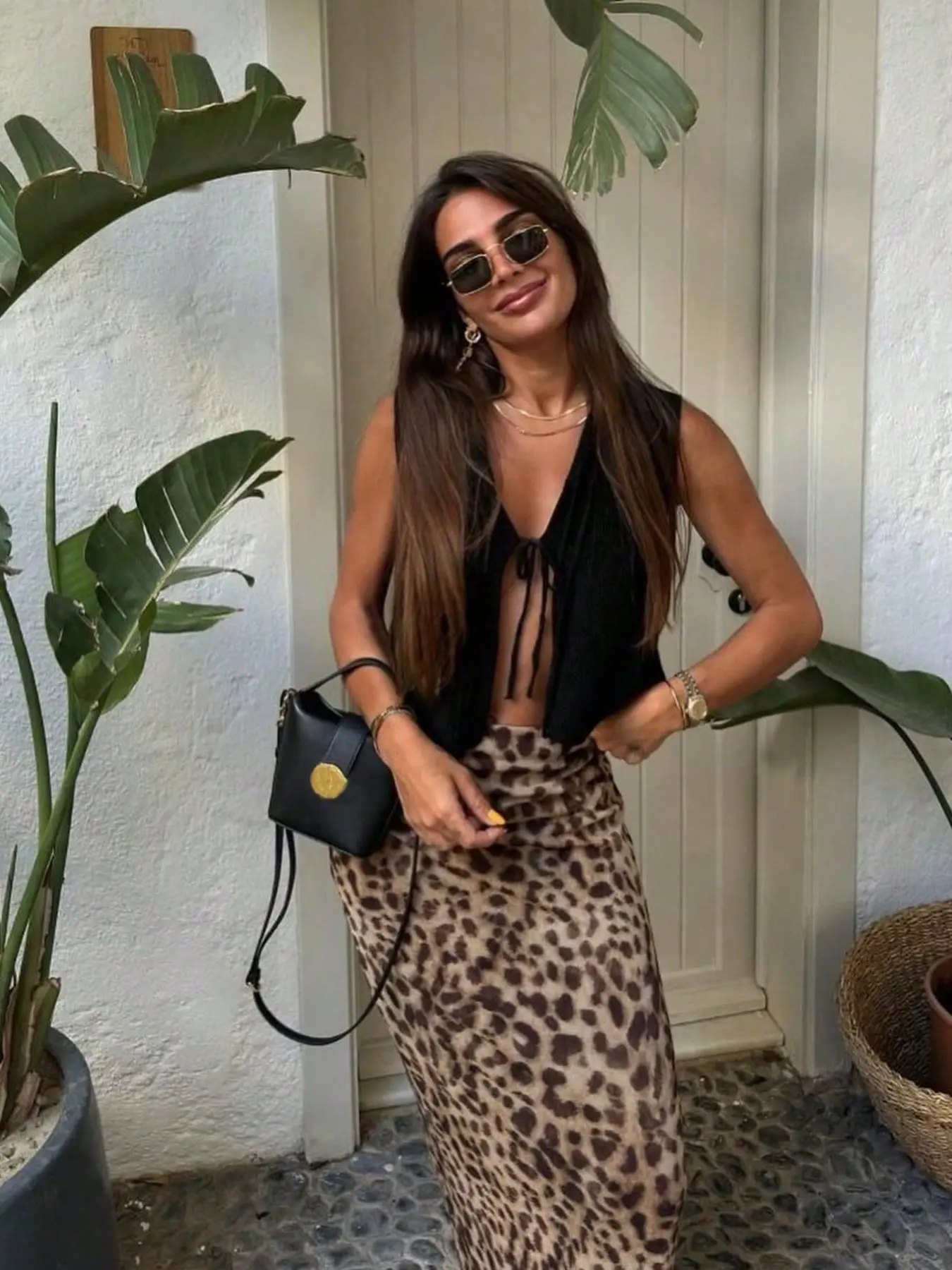 Women's Leopard Print Totem Dress, High Waist Animal Pattern Skirt, Trendy Flirty Skirt, Spring Summer Fashion, Stylish and Trendy Women's Clothing, Bold Print