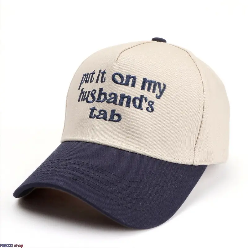 Embroidered Baseball Cap with Put It On My Husband's Tab Letter Two-Tone Cotton Adjustable Casual Trucker Dad Hat Daily Headwear campingessentials