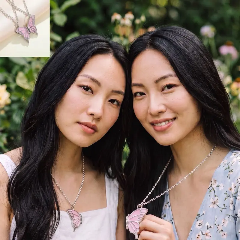 2-Piece Colorful Butterfly Magnetic Best Friend Necklace Set