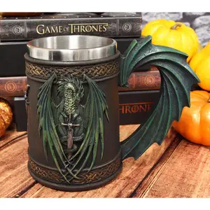 Ebros Ruth Thompson Dragon's Lair Skull Blade Drake 14oz Coffee Mug Tankard