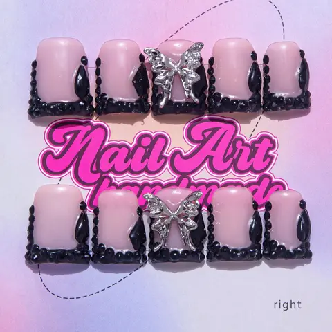 Y2K Style 10 Finger Duckbill Artificial French Tips Nails, Handmade Nail Art Designs Press On with 3 Sizes (S, M, L), Perfect for Parties, Gifts, and Casual Events, Nail Item