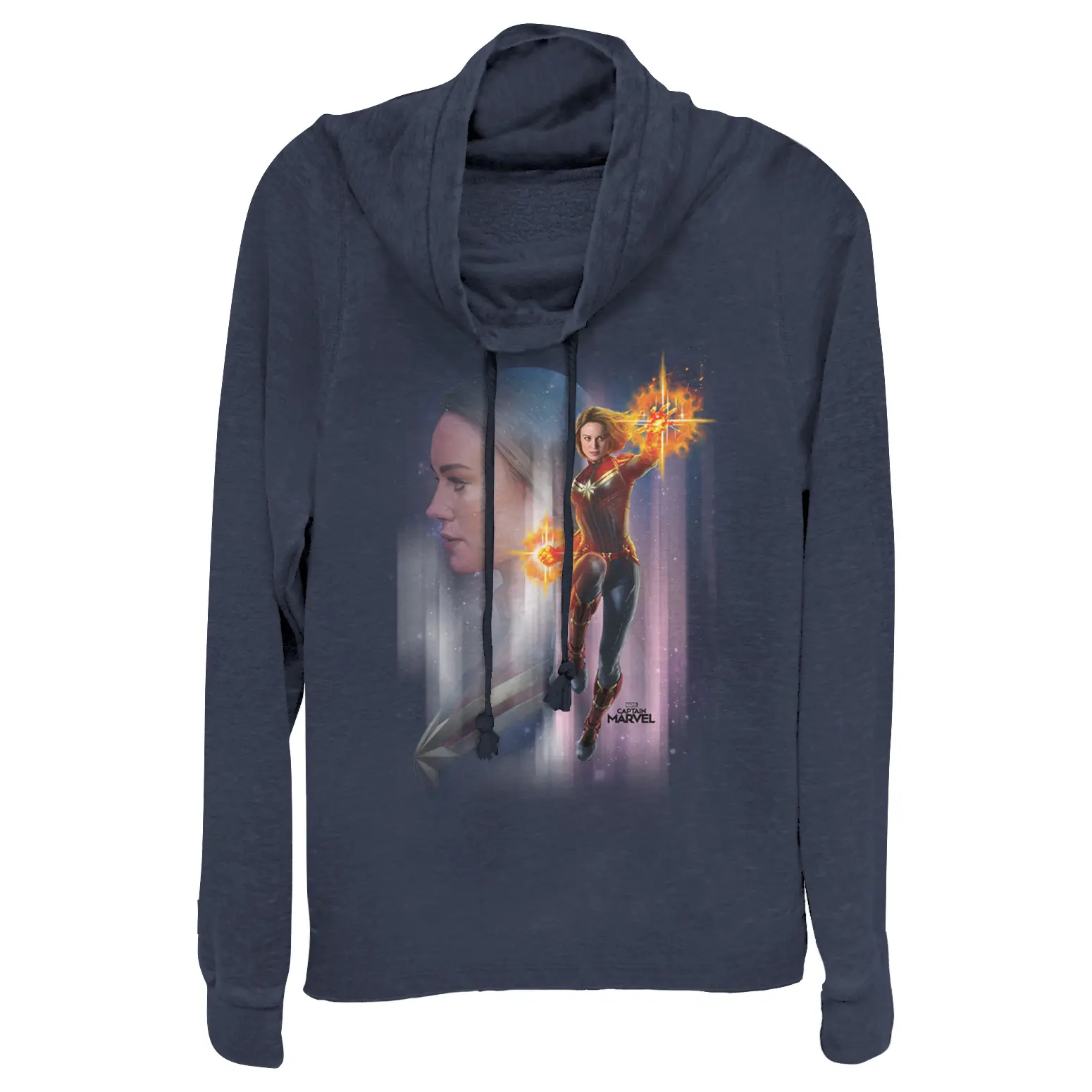 Juniors Womens Marvel Captain Marvel Galactic Profile Cowl Neck Sweatshirt