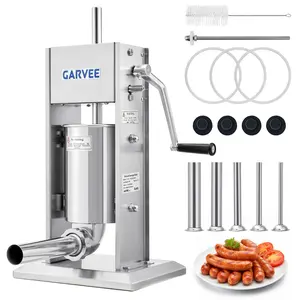 7 lb / 3L | 11 lb / 5L Sausage Stuffer – 304 Stainless Steel Manual Sausage Maker with 2‑Speed Gear & Torque Adjustment – Includes 5 Filling Tubes & Cleaning Kit for Home & Commercial Use