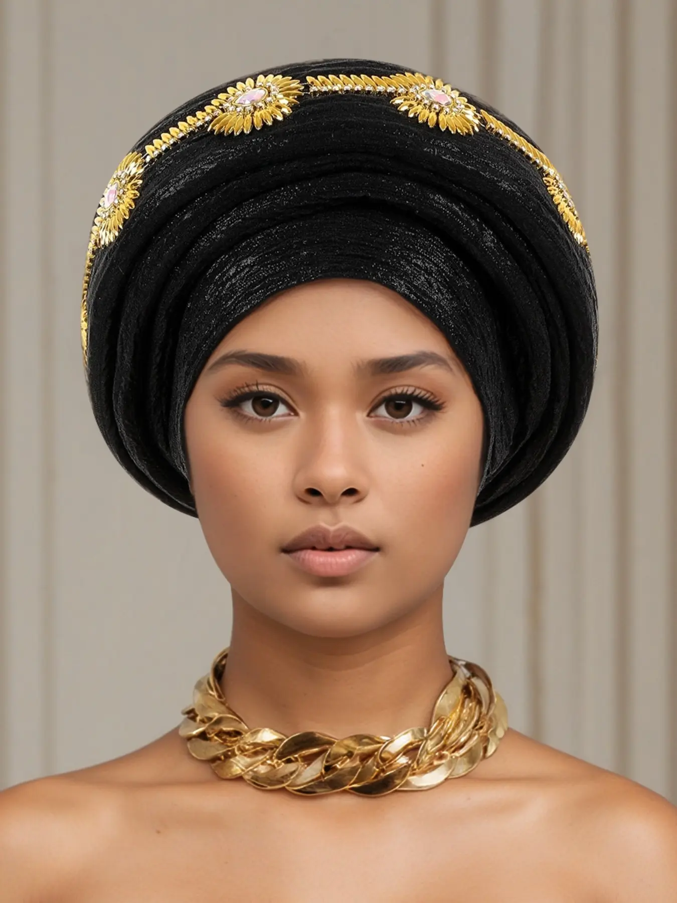 1pc Shiny Rhinestone Stacked Headscarf Polyester Cap, Vintage Luxurious Style Wrap Hat, Fashion Matching Hat, Perfect for Parties/evening Events Formal Occasions