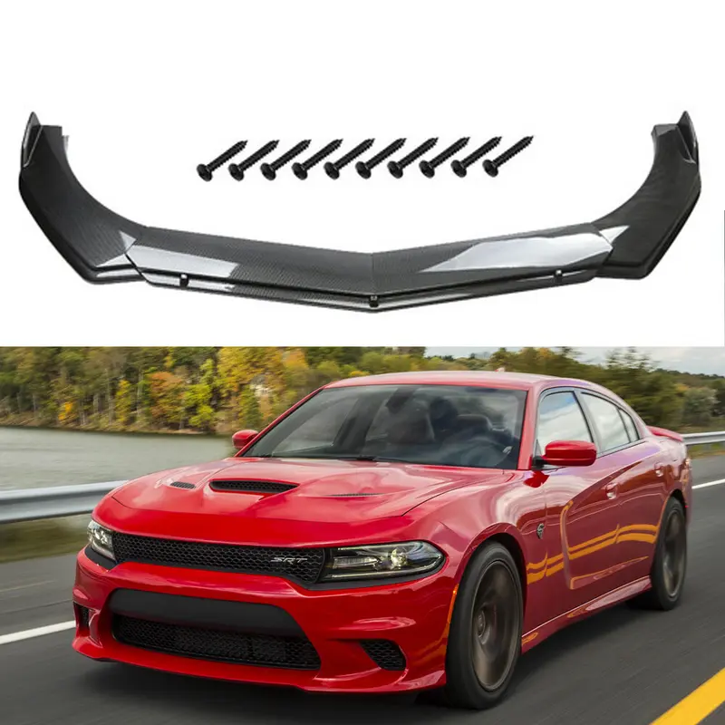 ABS Plastic Carbon Fiber Style Front Bumper Lip Kit Splitter Spoiler - Dodge Charger Car Accessory, Vehicle Exterior Decoration, Scratch Guard, Chin Diffuser, Includes Screws, Fits for Car Universal, Improves Decoration Level