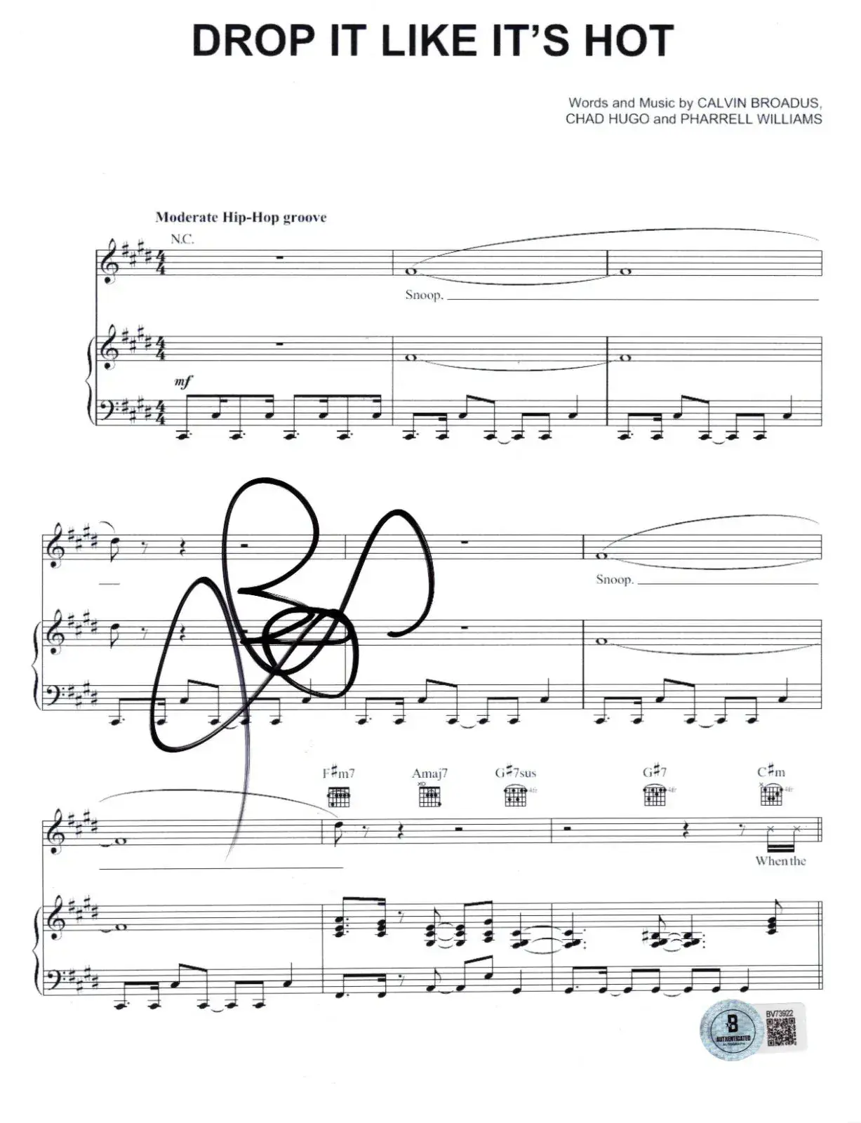Snoop Dogg Authentic Autographed Drop It Like It's Hot Sheet Music