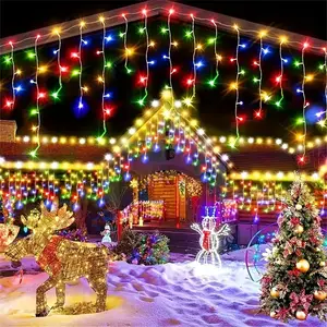 Outdoor Solar Ice Column String Lights, 8 Modes Waterfall Fairy Lights, Button Control Waterproof Decorative Lights, LED Lights for Home Garden Wedding Christmas Halloween Party Restaurant Decoration