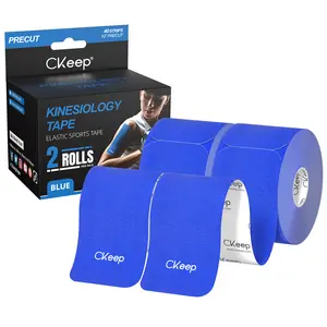 CKeep Precut Kinesiology Tape (2 Rolls), Original Cotton Elastic Premium Sports Tape, 33 ft, 40 Precut Strips (Blue) Wrist Support Workout Support