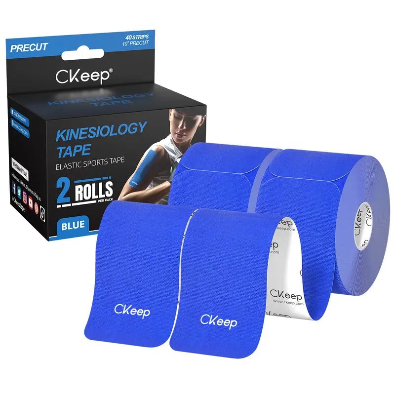 CKeep Original Cotton Muscle Tape - 2 Pre-Cut Latex-Free Elastic Sports Strips, Breathable Lifting Tapes with Secure Hold, Cost-Effective Knee Pain Support for Weight Training, Injury Care Aid That Enhances Movement (Blue)